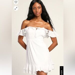 NWT Lulus Ruffle Shuffle White Swiss Dot Ruffled Mini Dress - XL